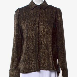 Reformation Long Sleeve Metallic Button-Up Top, NEW